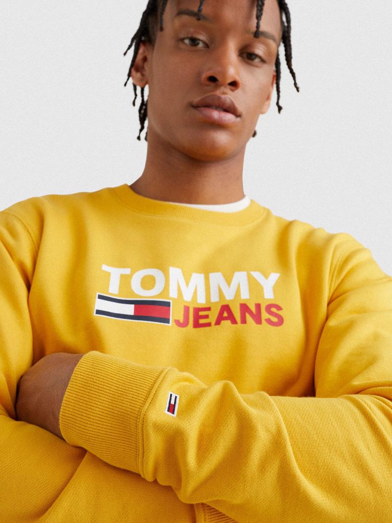 Férfi Tommy Hilfiger Tommy Logo Pulóverek Sárga | HU 923MQZ